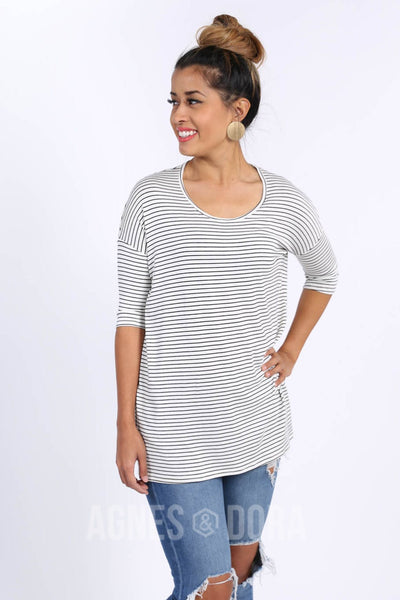 Agnes & Dora™ Hi-Lo Tunic Ivory and Black Stripe