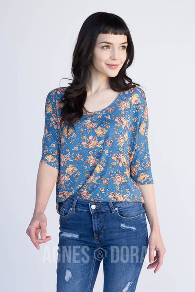 Agnes & Dora™ Dolman Tunic For the Love Floral Chambray and Gold