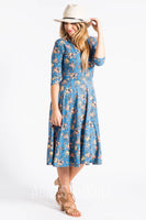 Agnes & Dora™ Essential Midi Dress Mehndi Sprinkle Floral Chambray and Peach