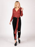 Agnes & Dora™ Long Sleeve Wrap Top Ribbed Marsala